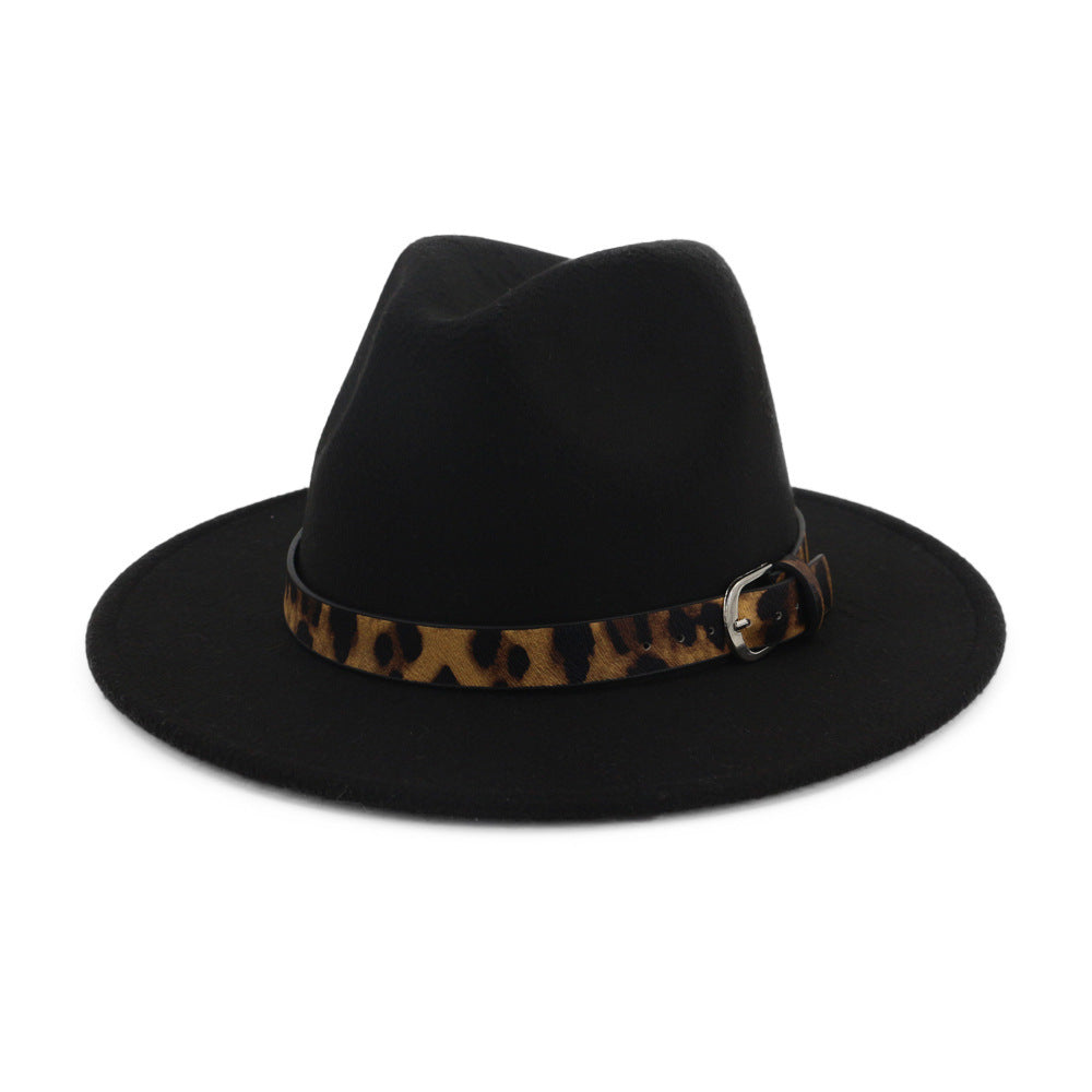 Calloway Felt Fedora Hat with Animal Print Band & Metal Buckle