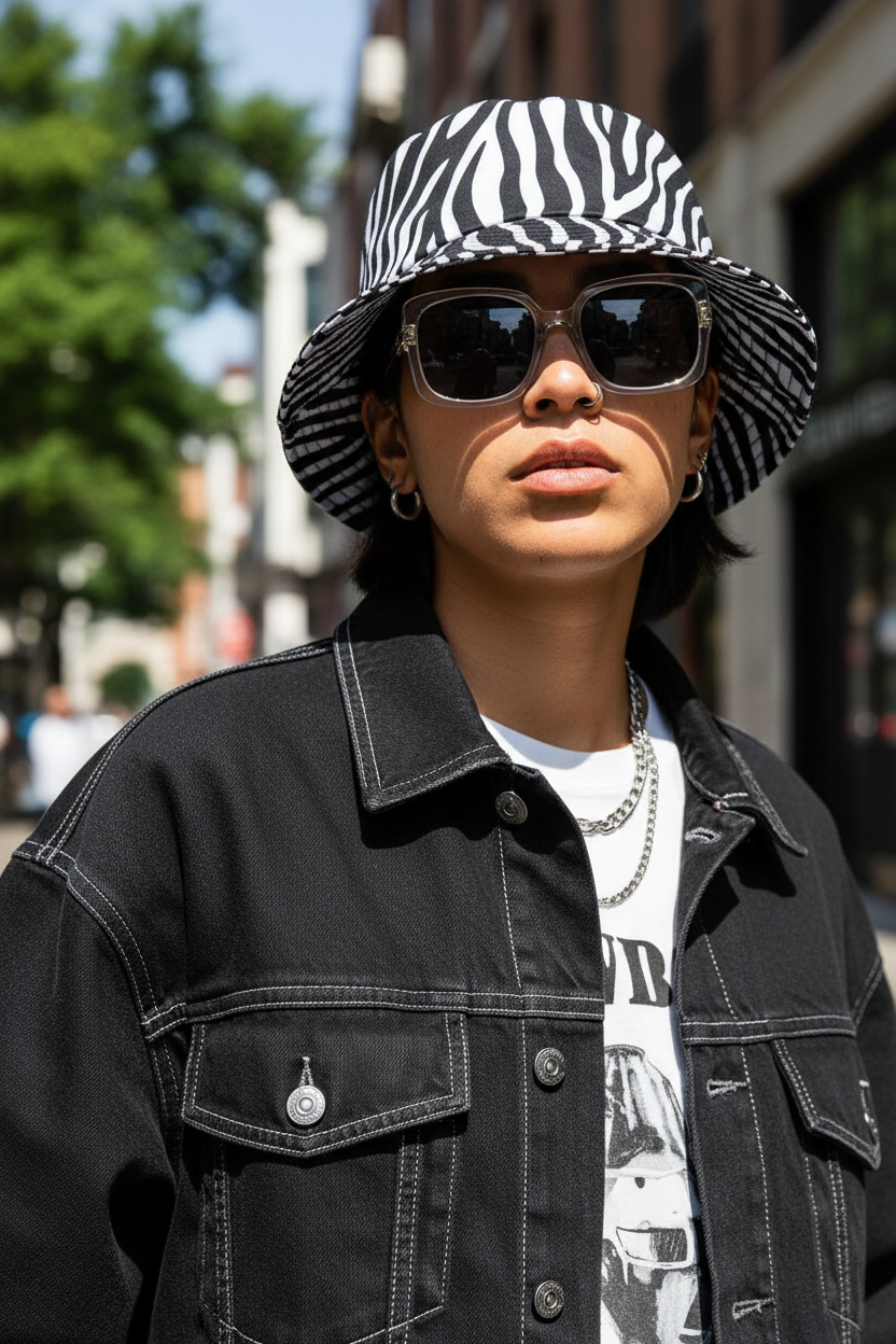 Bob en coton à motif zébré Zendaya – Unisexe, bord court