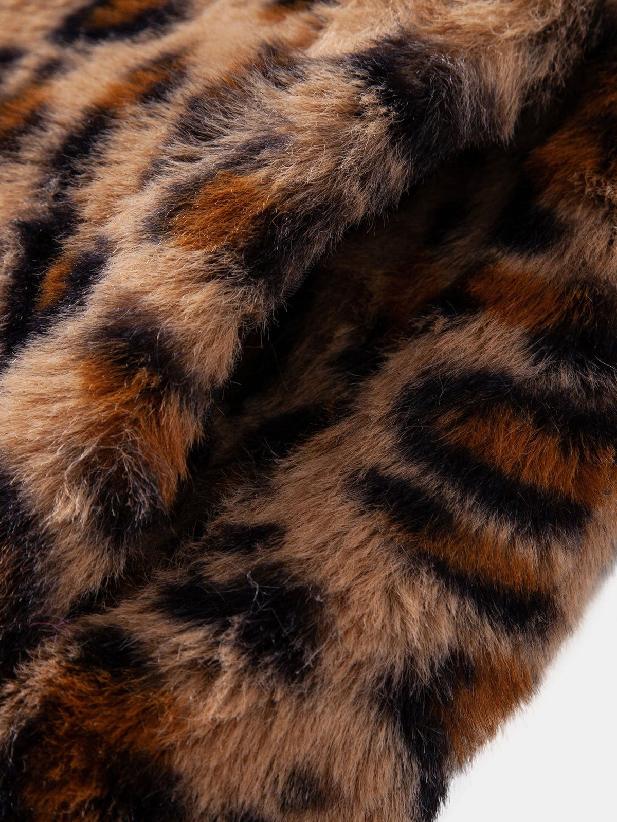 Faux Fur Leopard Notch Lapel Overcoat