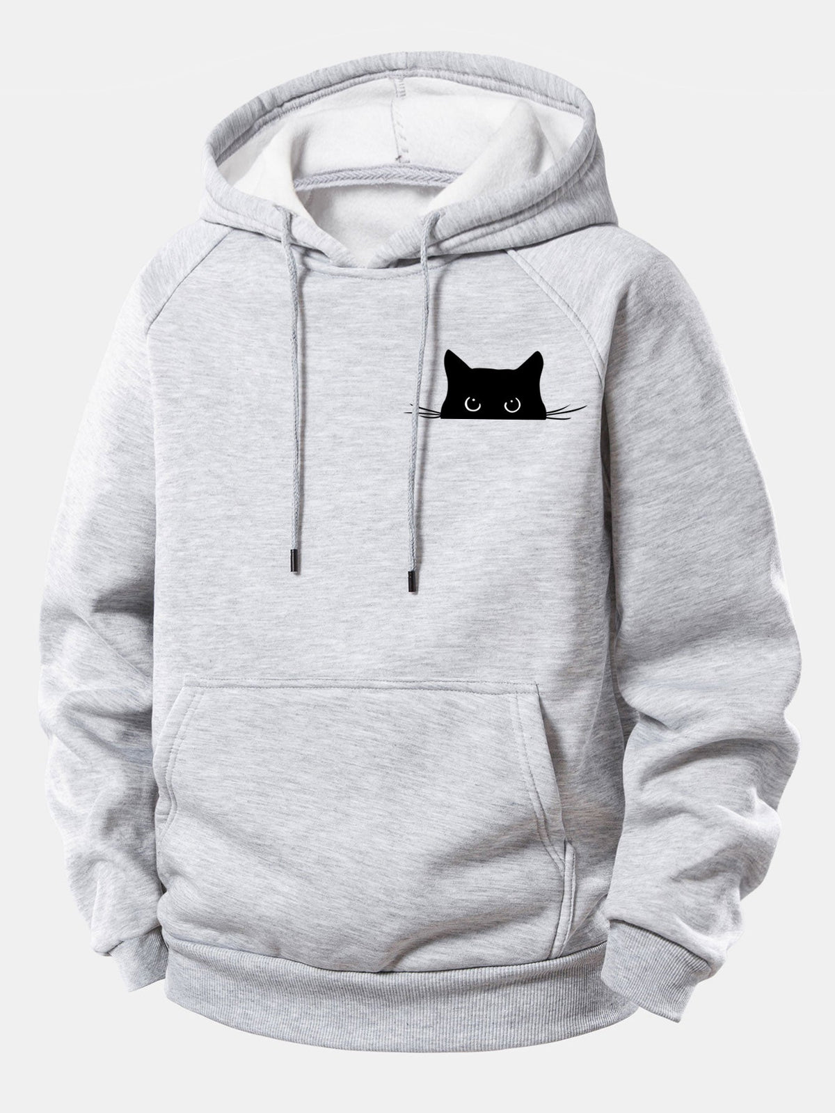 Black Cat Print Drawstring Hoodie
