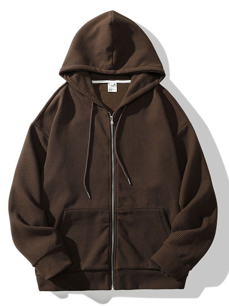 Sweat à capuche zippé en maille gaufrée coupe décontractée