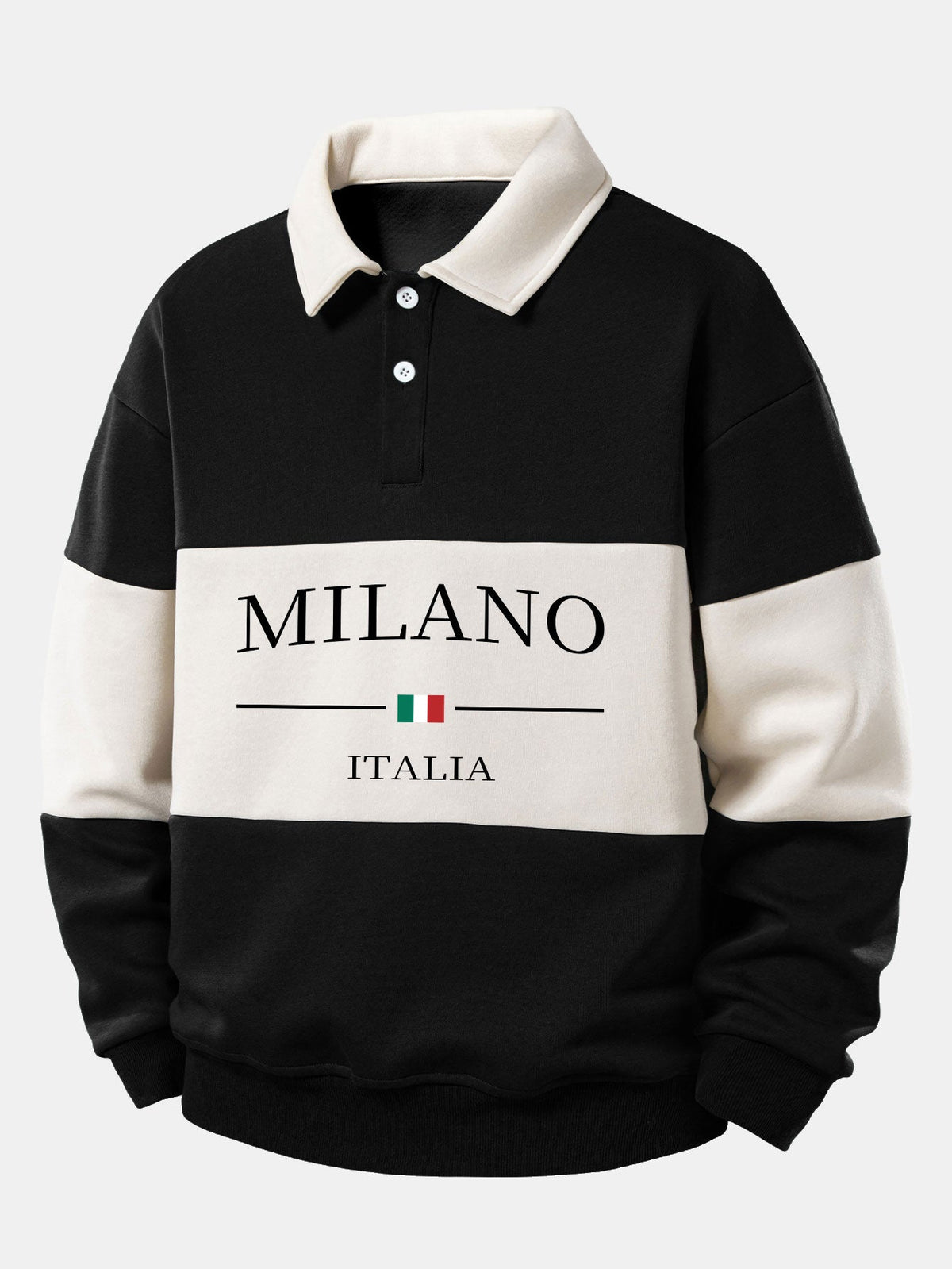 Relax Fit Milano Print Color Block Polo Collar Sweatshirt