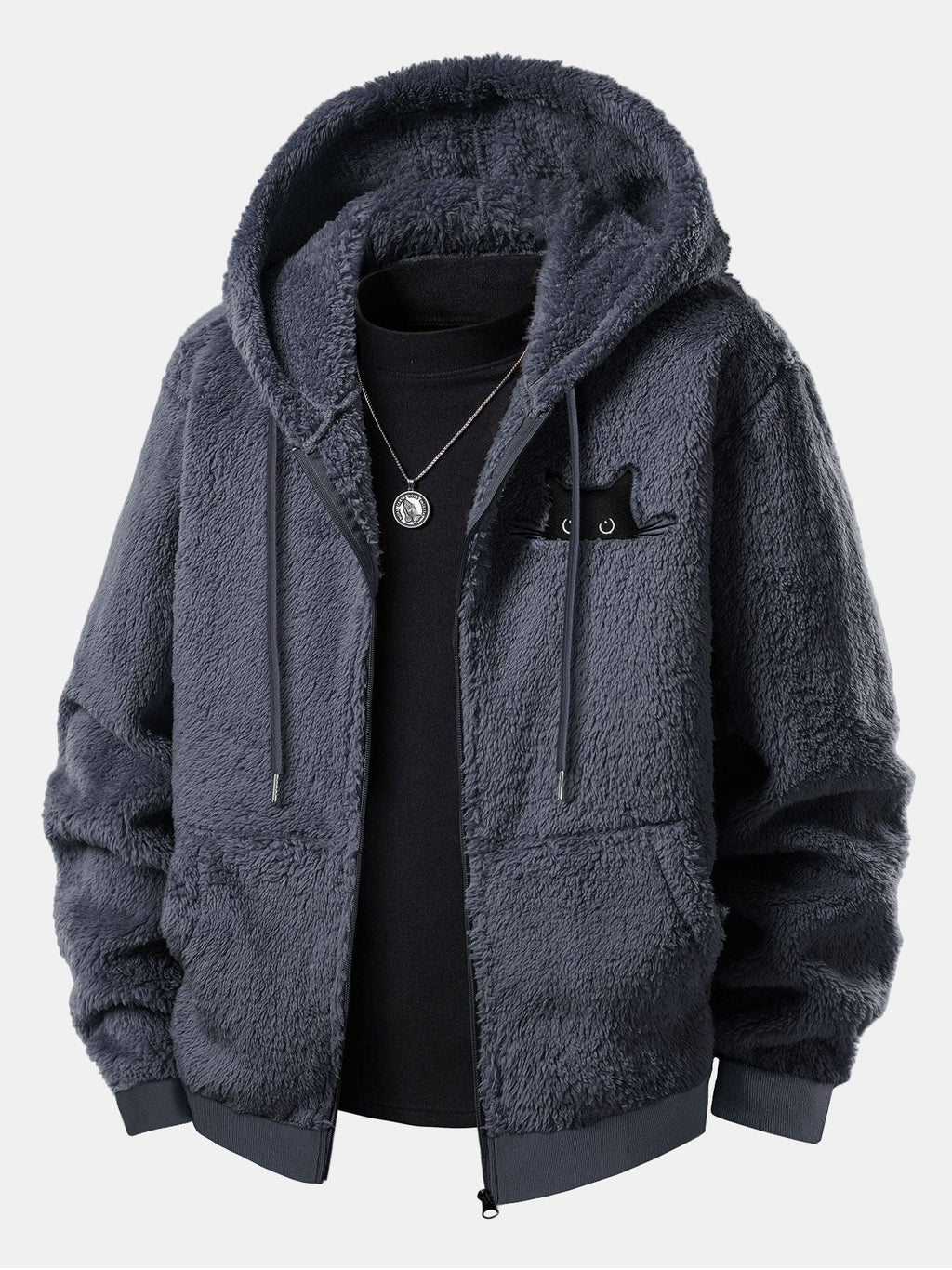 Sweat à capuche zippé avec broderie chat noir