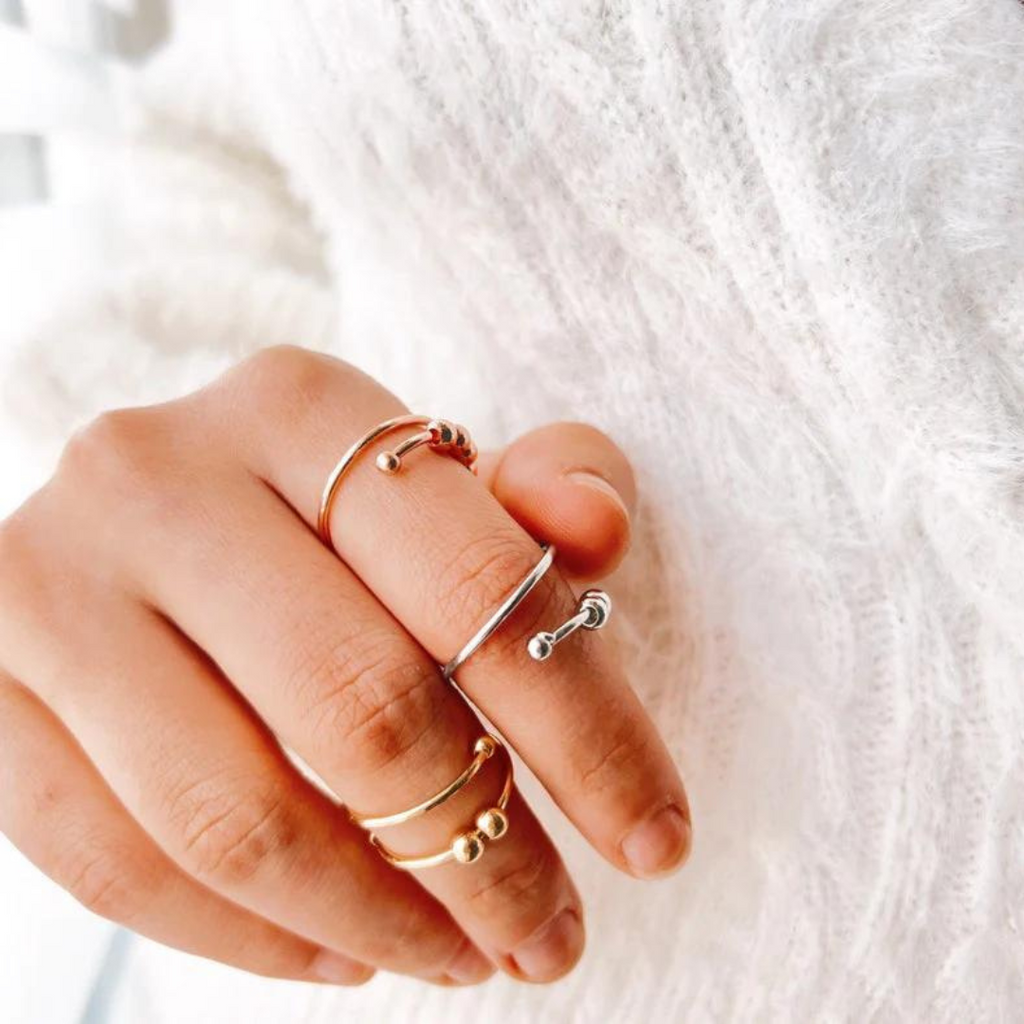 Silver Bead Fidget Ring Adjustable