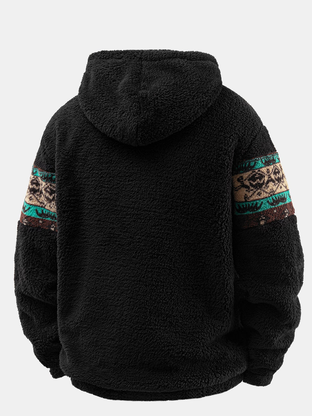 Relaxed Fit Ethnic Geometric Patchwork Teddy Hoodie