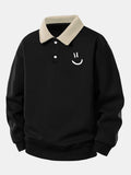 Relax Fit Smiley Face Print Contrast Polo Sweatshirt