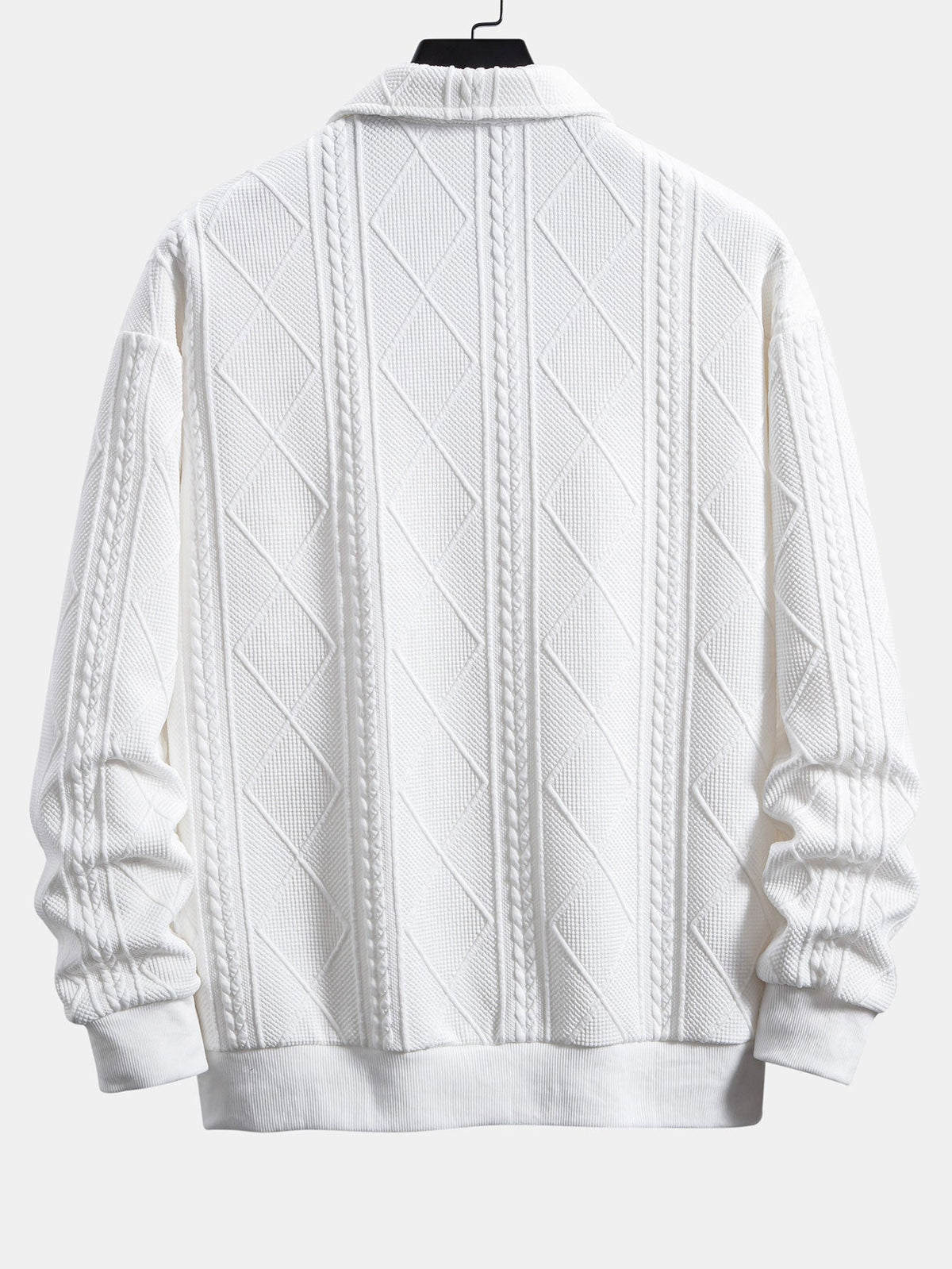 Geometric Jacquard Polo Collar Sweatshirt