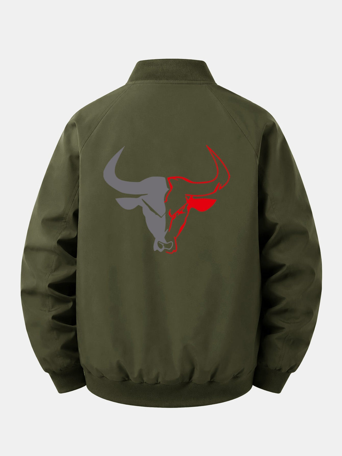 Relax Fit Bull Print Zip-Up Bomber Jacket