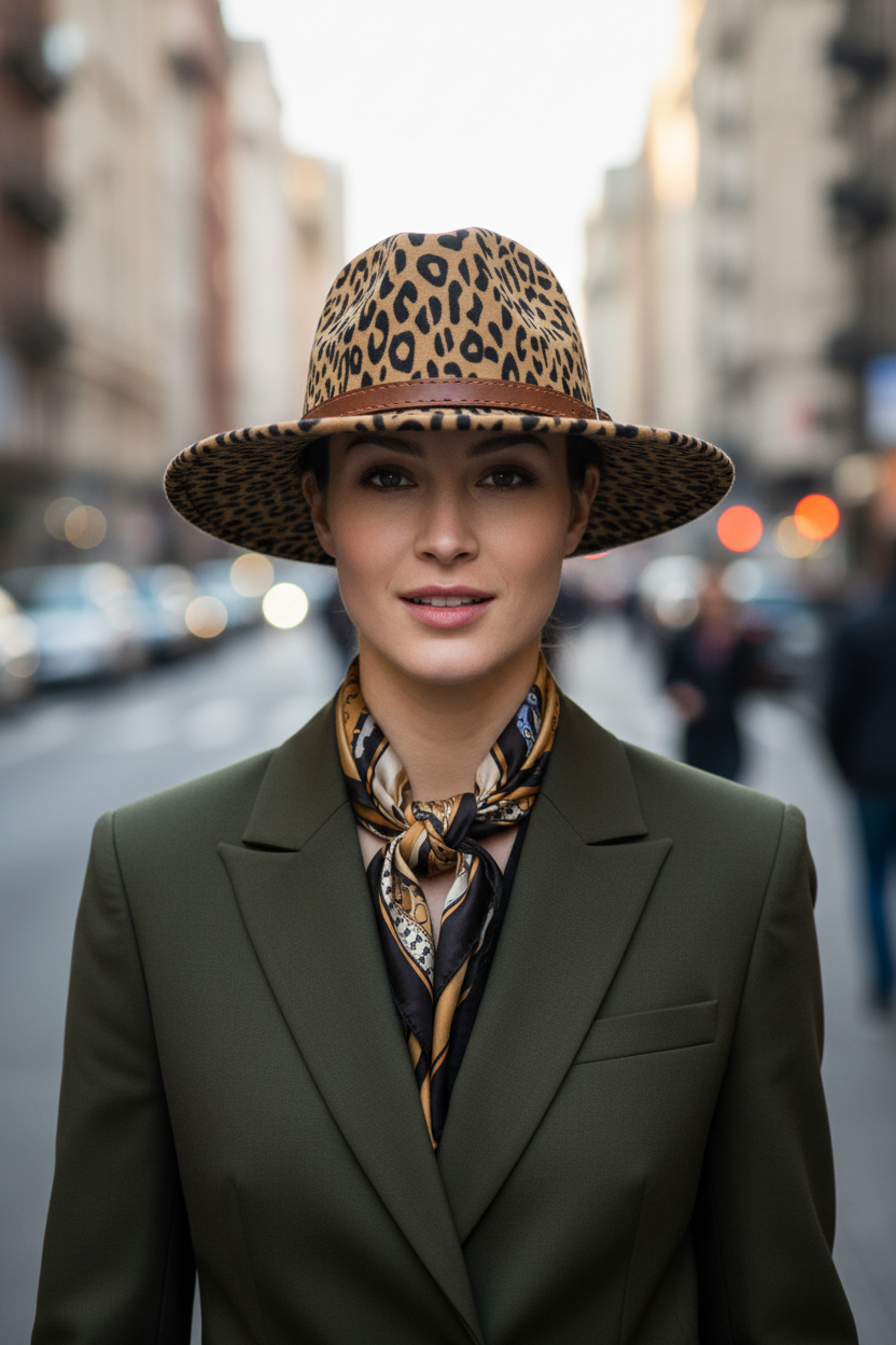 Cleveland Animal Print Felt Wool Fedora Hat with Band