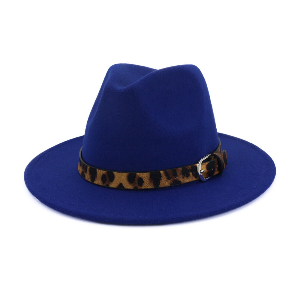 Calloway Felt Fedora Hat with Animal Print Band & Metal Buckle