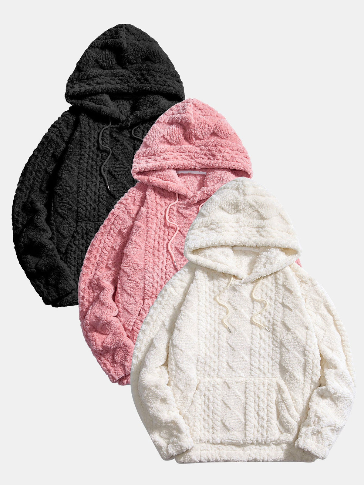 3 Pieces Geometry Jacquard Teddy Hoodies