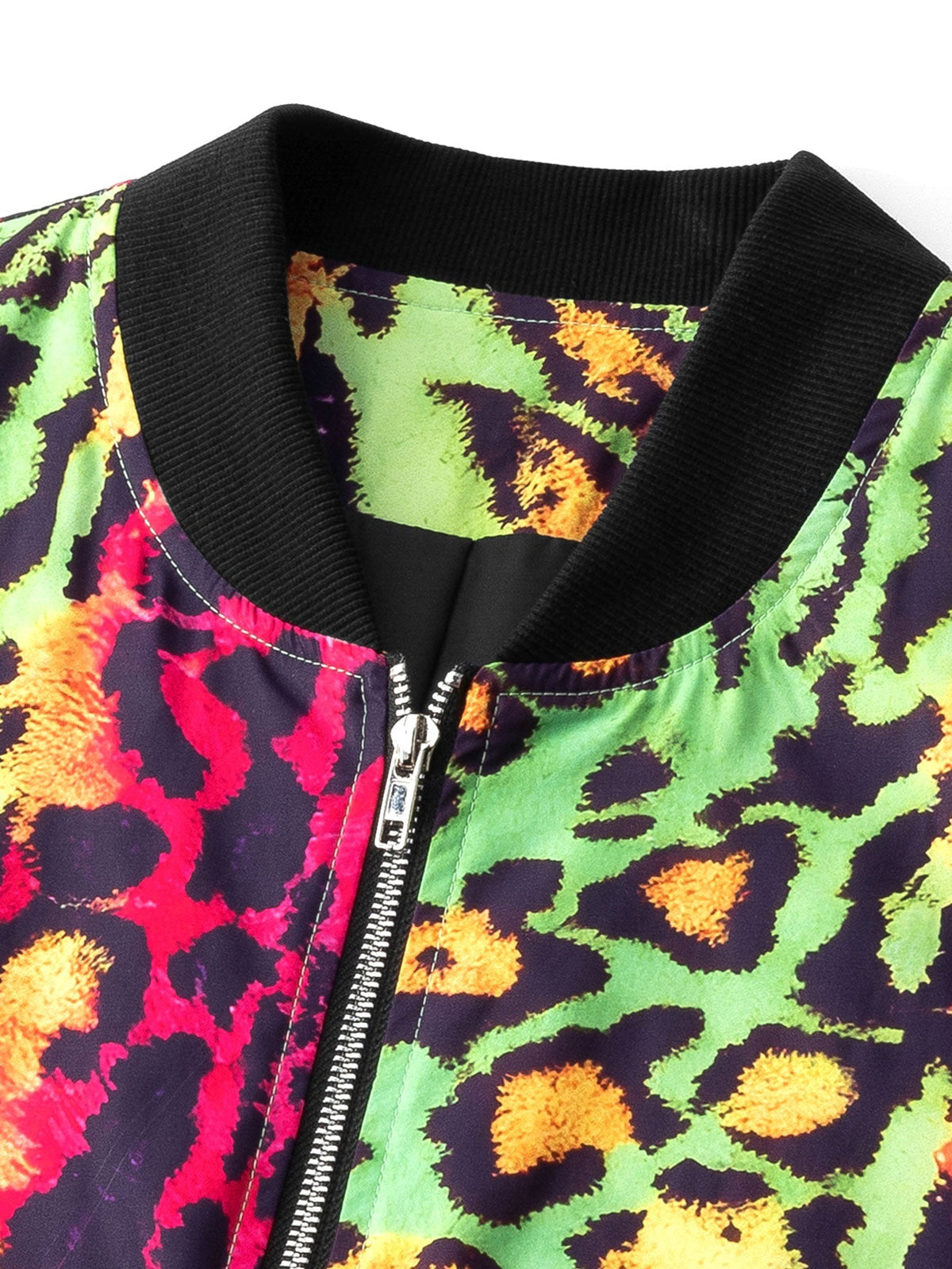 Colorful Leopard Prin Zip-Up Bomber Jacket