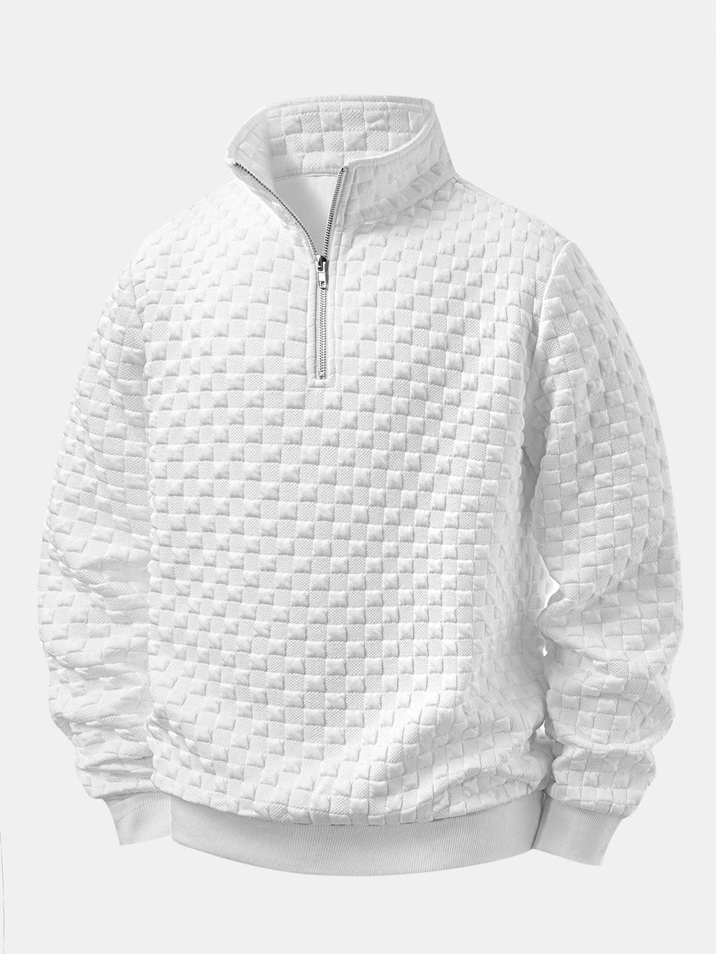 Checkerboard Jacquard Quarter Zip Sweatshirt