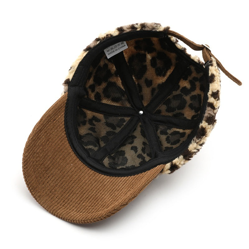Collins Plush Leopard Print Baseball Cap – Unisex, Four-Season