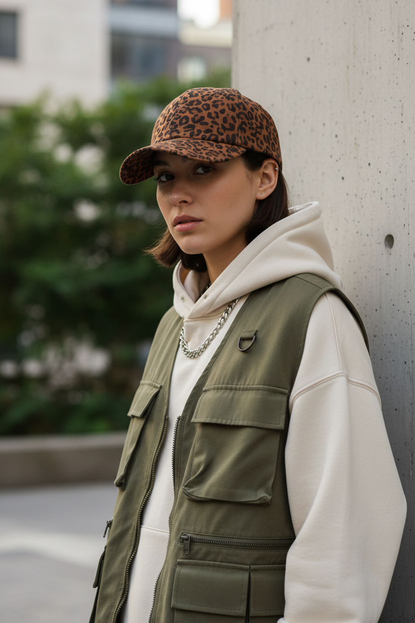 Gorra de béisbol Warren de poliuretano con estampado animal y protección UV