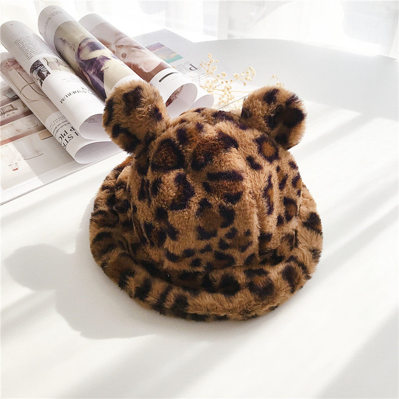 Brooks Kids Leopard Print Dome Beanie with Faux Fur Ear Detail – Toddler Winter Hat