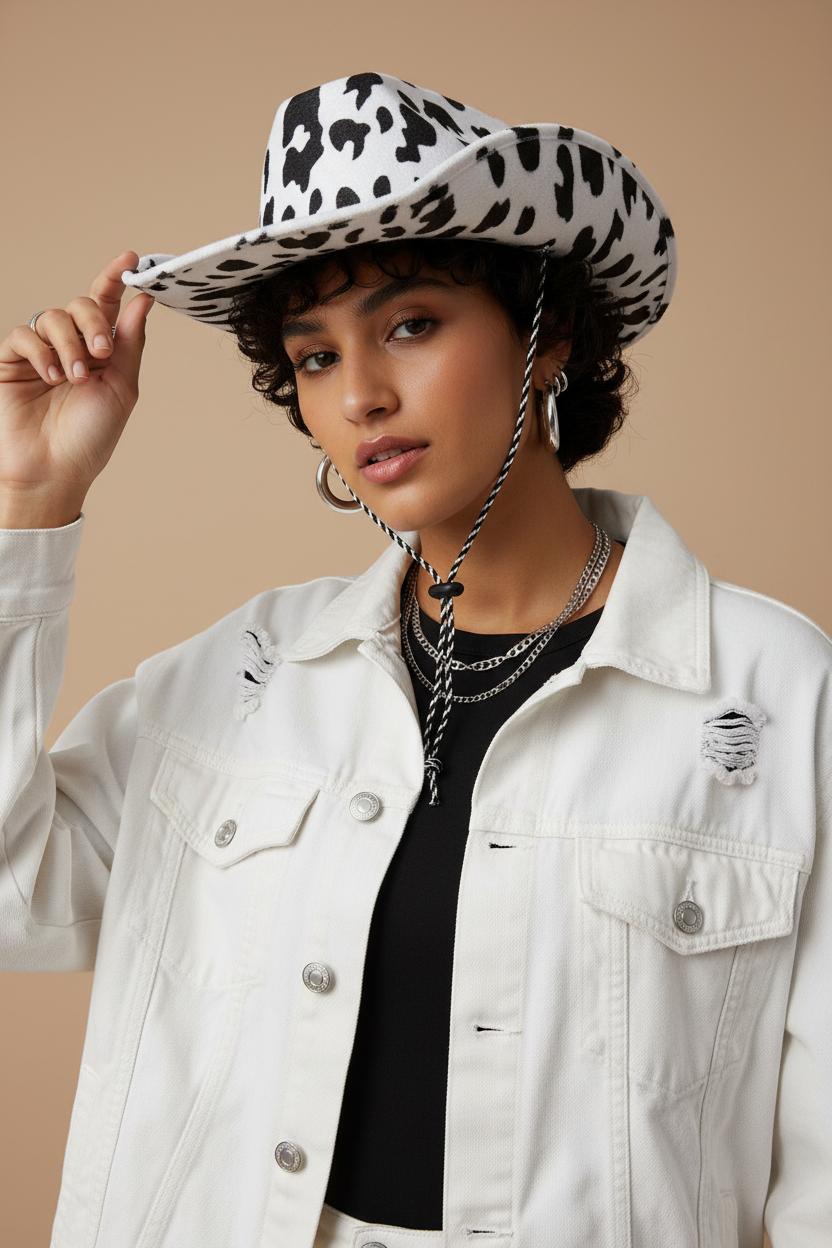Elliot Milk Print Wool Felt Cowboy Hat – Unisex, Wide Brim