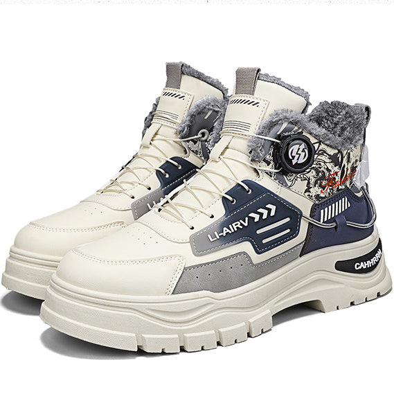 Men's Waterproof Velvet-Lined Martin Work Boots High-Top Thick Sole