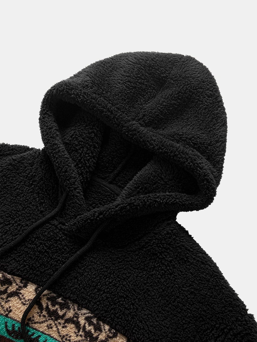 Relaxed Fit Ethnic Geometric Patchwork Teddy Hoodie