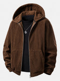 Relaxed Fit Corduroy Zip-Up Hooded Jacket