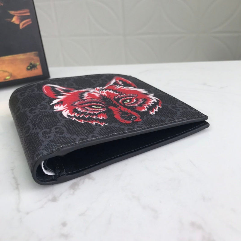 Portefeuille pliable Gucci GG Supreme imprimé loup – Bestiary rouge noir