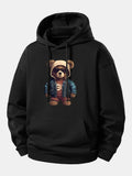 Sweat à capuche coupe décontractée imprimé ours en veste en cuir