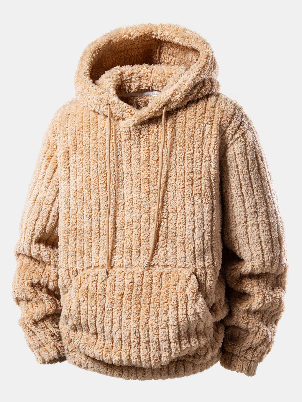 Sweat à capuche en polaire teddy avec poche kangourou et rayures