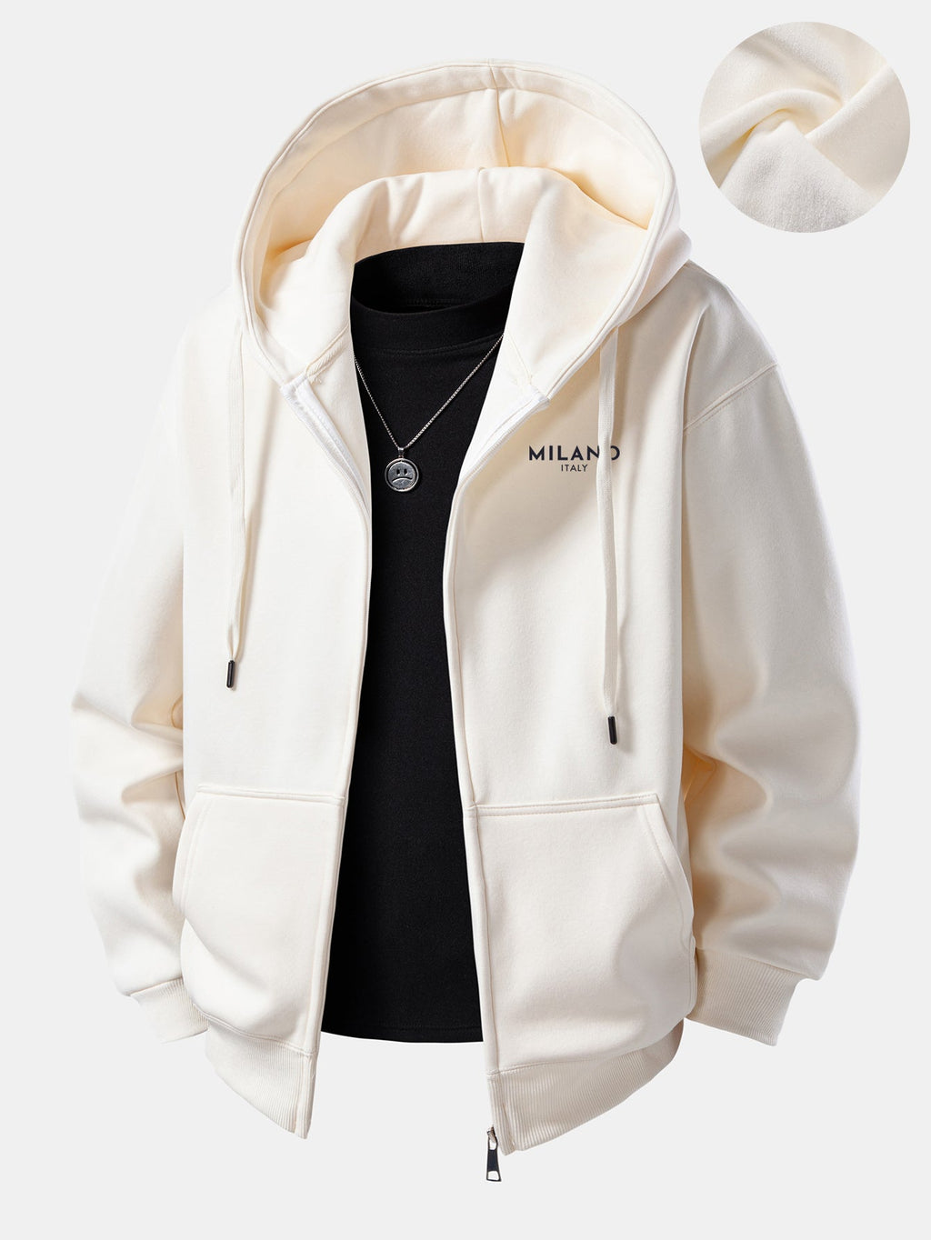 Sudadera con cremallera, forro de felpa y estampado Milano