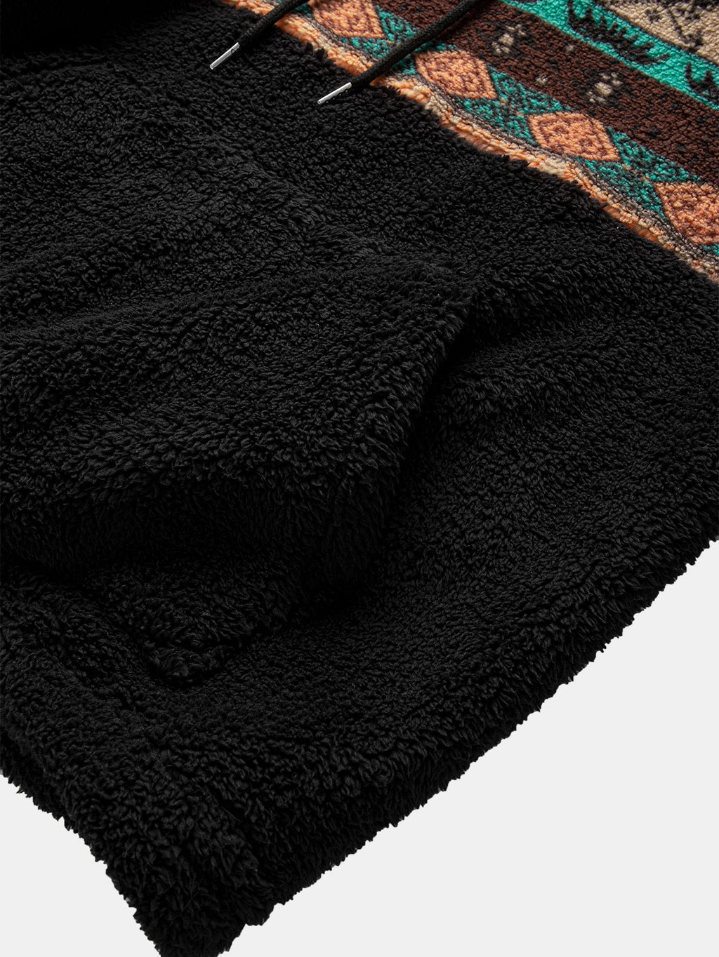 Relaxed Fit Ethnic Geometric Patchwork Teddy Hoodie