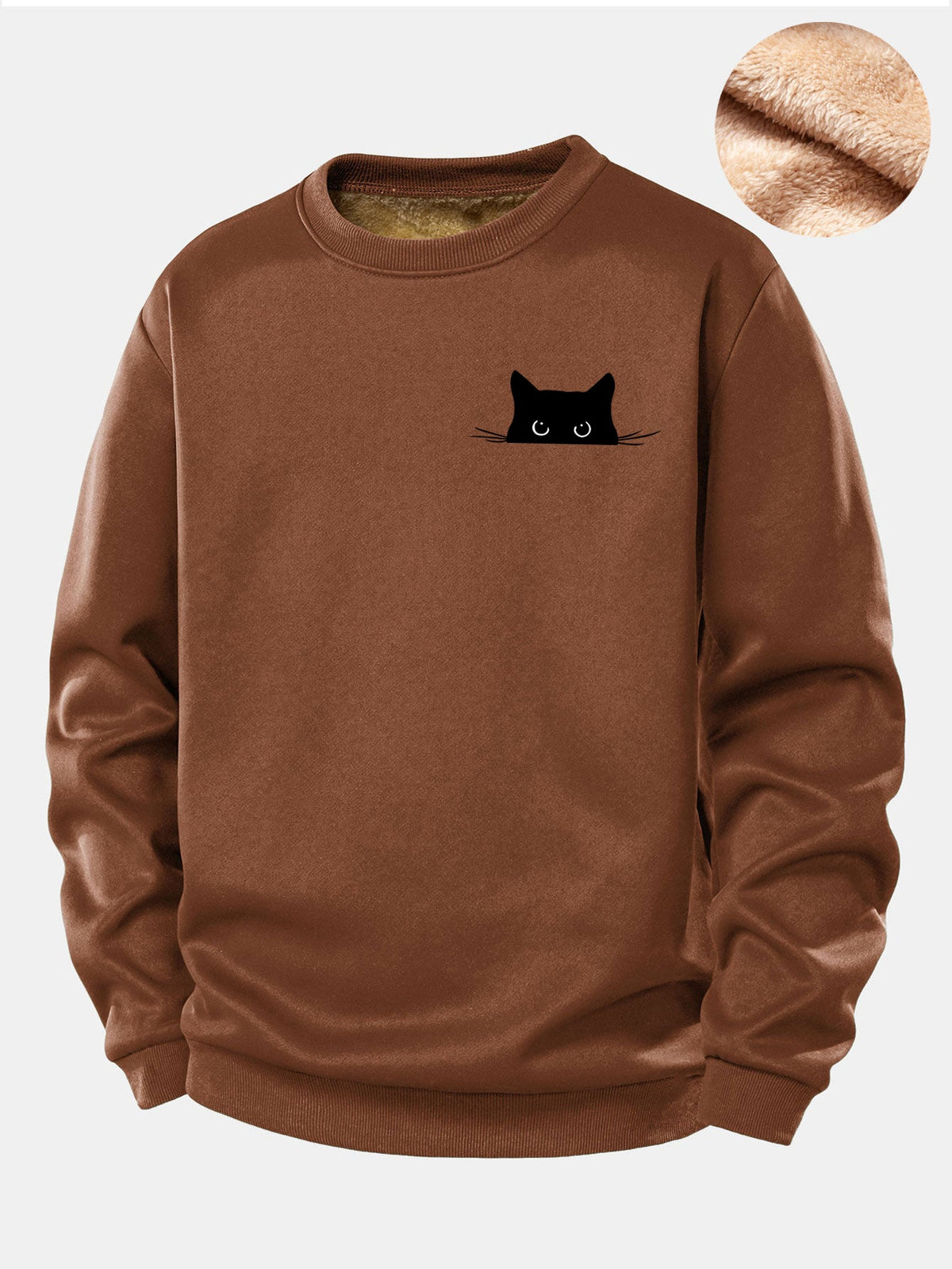Black Cat Print Teddy Fleece Lined Sweatshirt