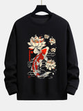 Koi Fish Lotus Print Relax Fit Sweatshirt