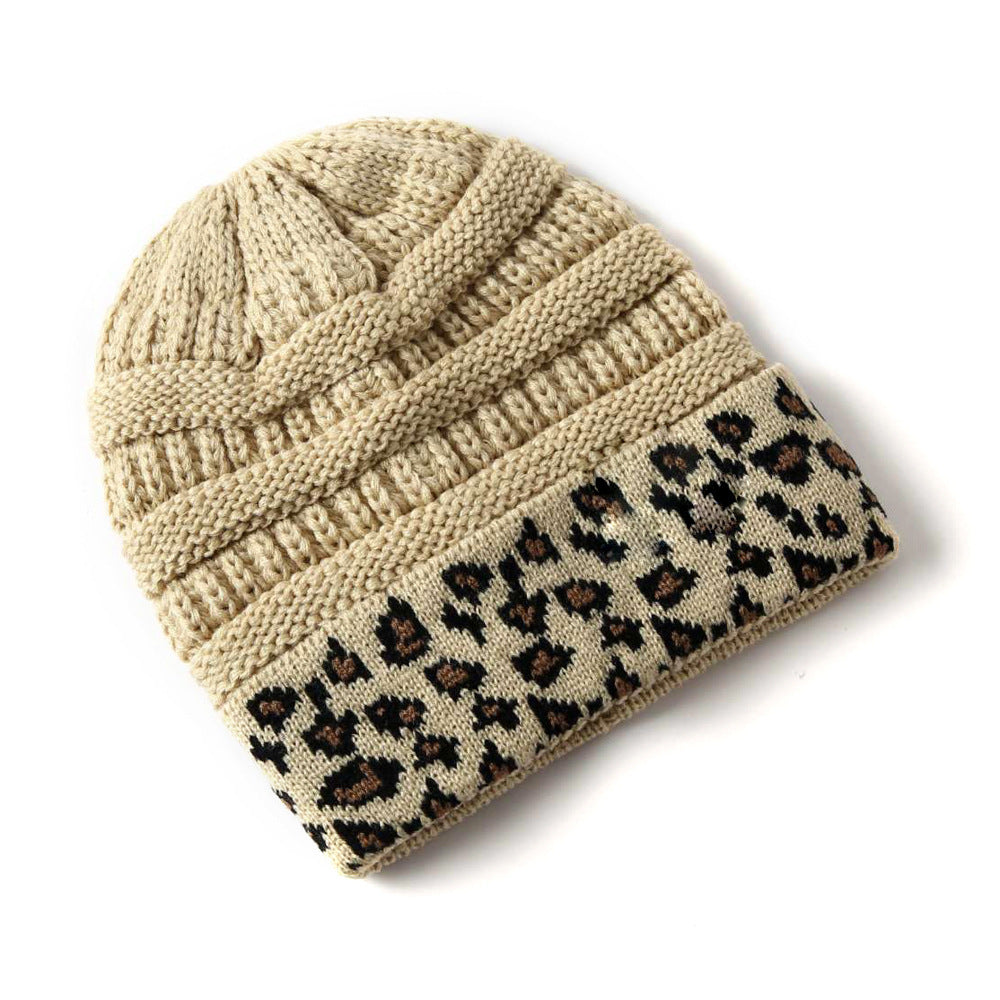 Tarver Leopard Print Cuffed Cable Knit Beanie – Warm, Windproof, 10 Colors