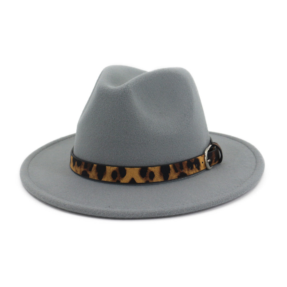 Calloway Felt Fedora Hat with Animal Print Band & Metal Buckle