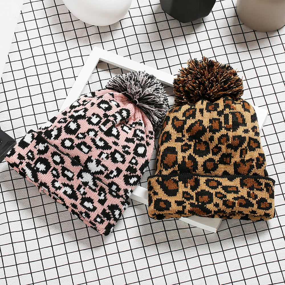 Perkins Wool Leopard Knit Hat with Flat Brim