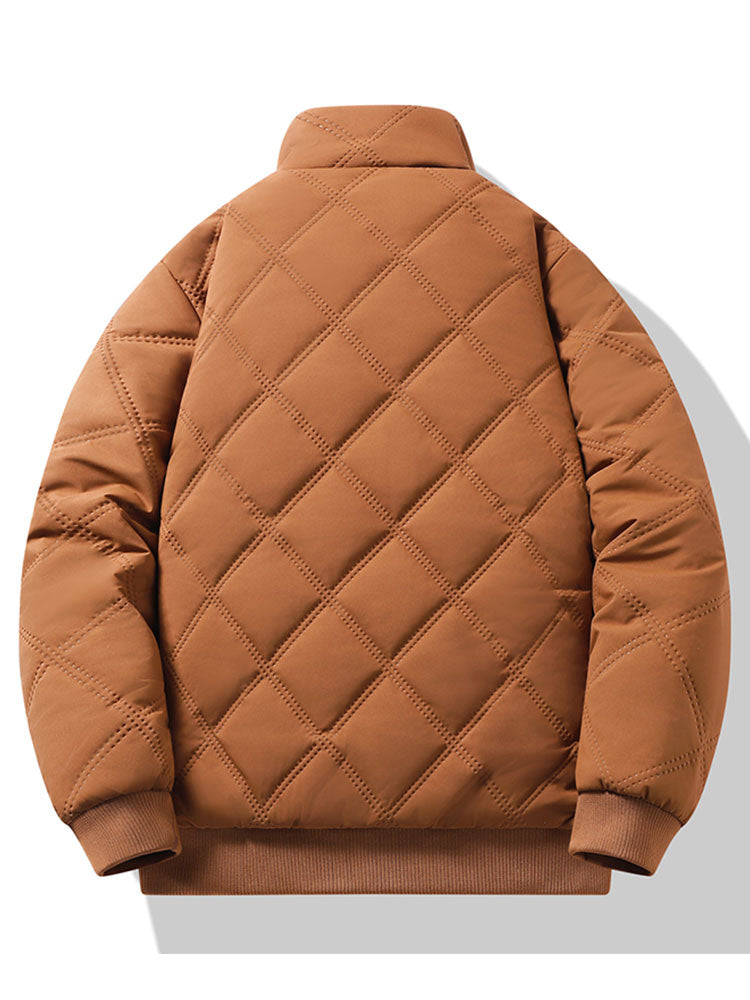 Faux Fur Lined Quilted Stand Collar Jacket