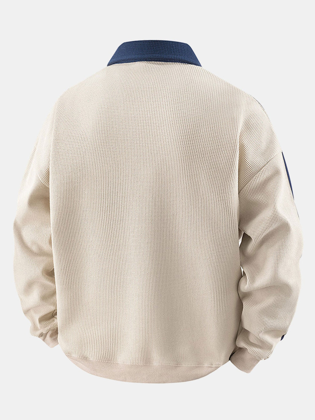Stripe Waffle Zipper Polo Neck Sweatshirt