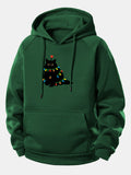 Christmas Lights Black Cat Print Drawstring Hoodie