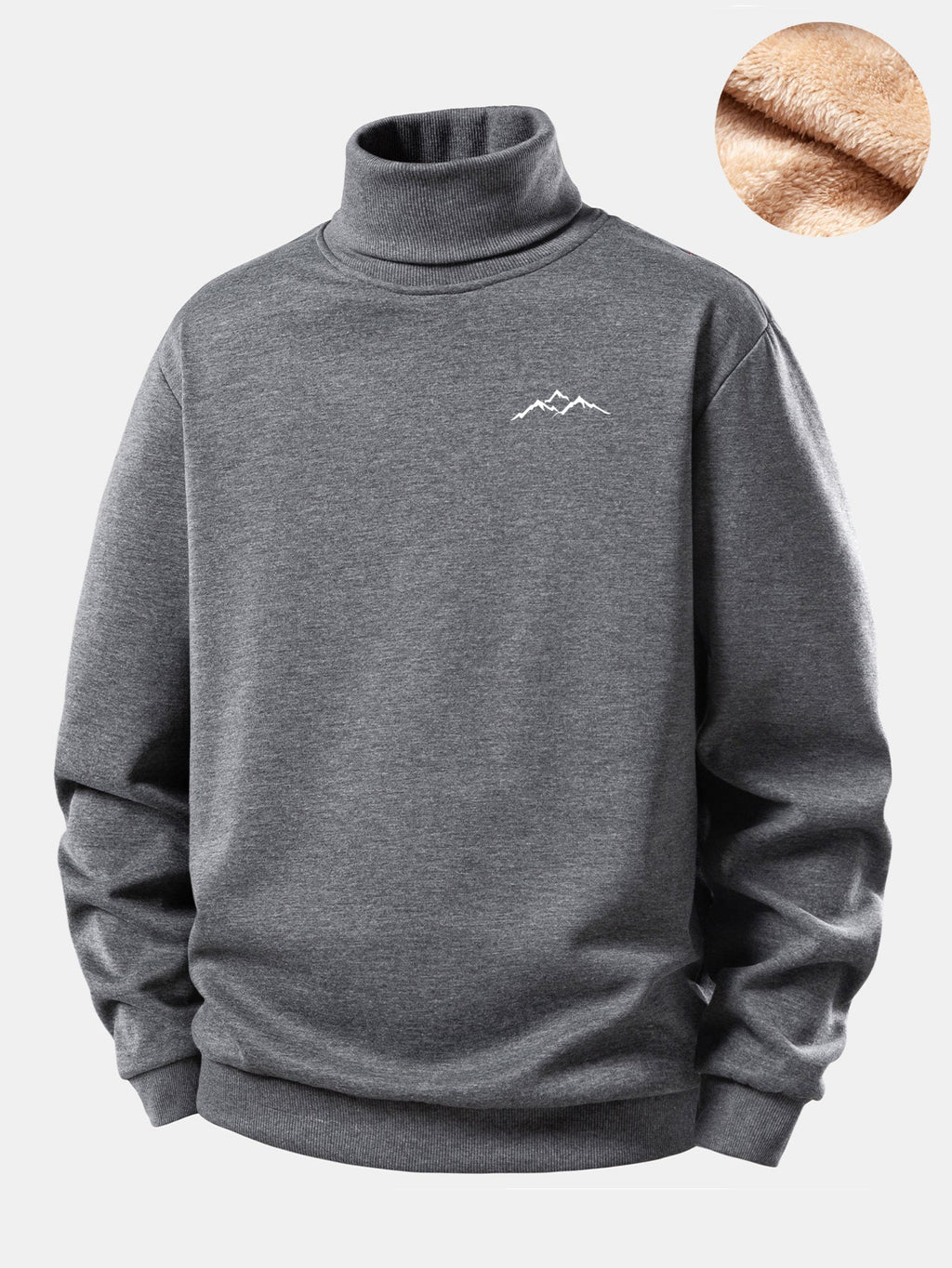 Mountain Print Teddy Fleece Lined Turtle Neck Sweatshirt