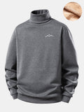 Mountain Print Teddy Fleece Lined Turtle Neck Sweatshirt