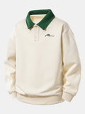 Relax Fit Letter Print Contrast Polo Sweatshirt