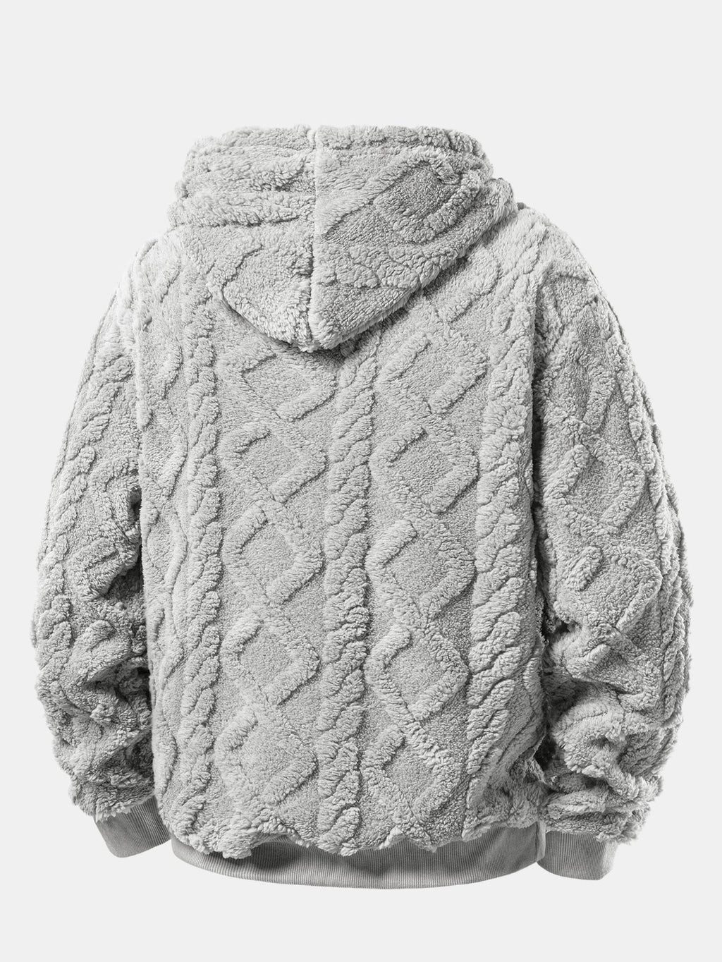 Relax Fit Geometric Jacquard Teddy Fleece Hoodie
