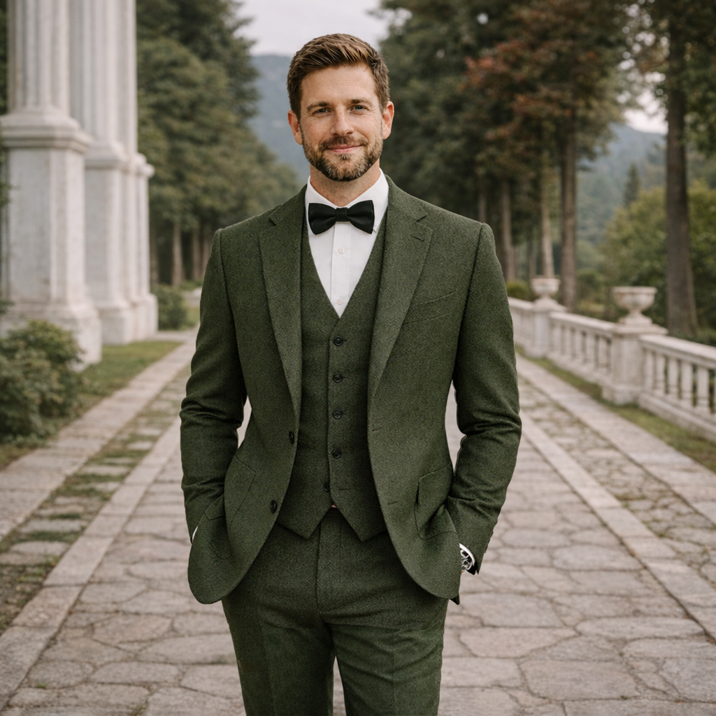 Sweetearing Tweed Suit Men's Vintage Classic Tuxedos