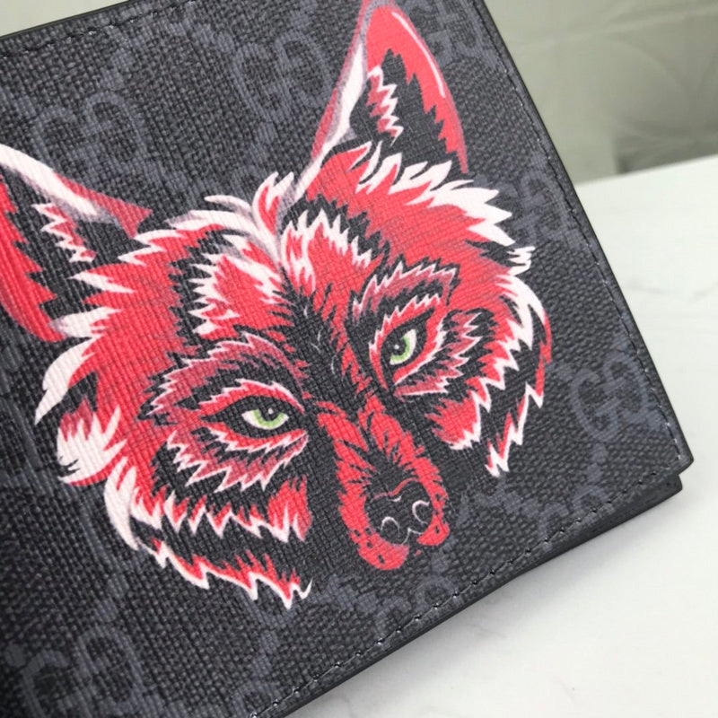 Portefeuille pliable Gucci GG Supreme imprimé loup – Bestiary rouge noir