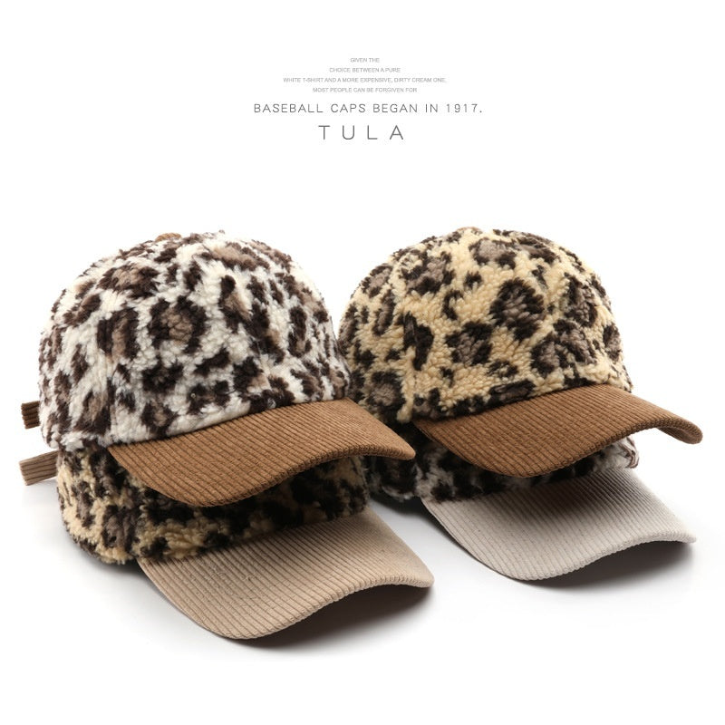 Collins Plush Leopard Print Baseball Cap – Unisex, Four-Season
