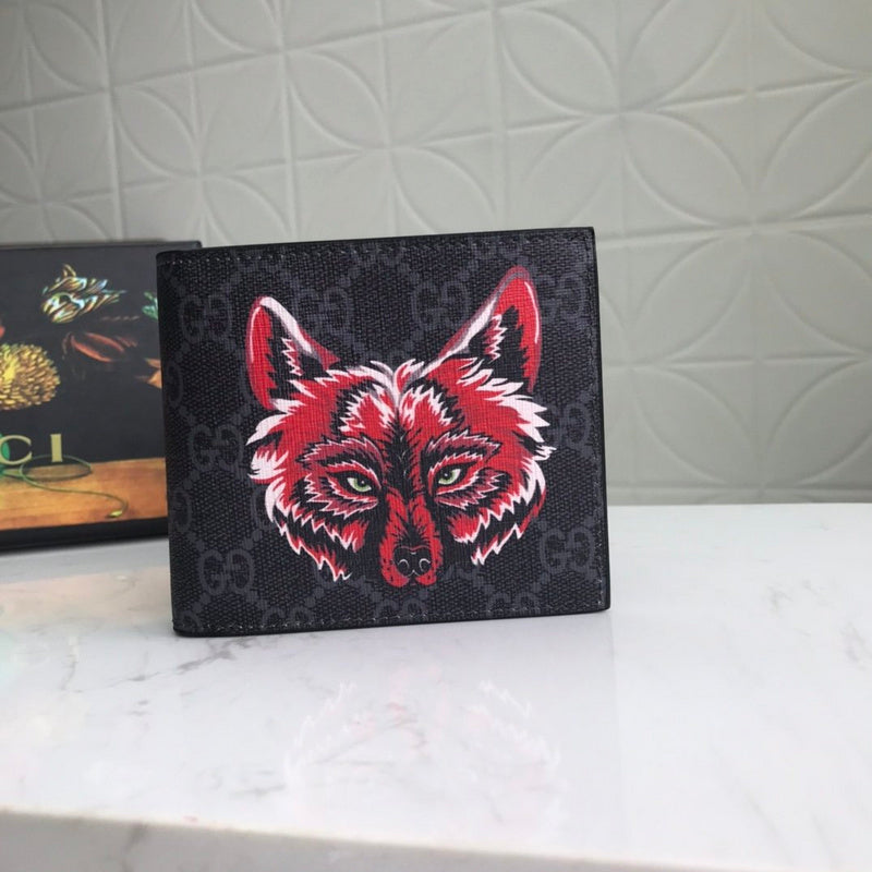 Portefeuille pliable Gucci GG Supreme imprimé loup – Bestiary rouge noir