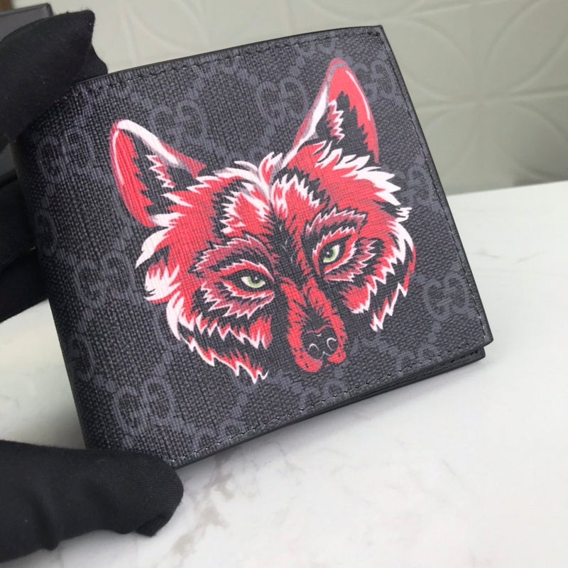 Portefeuille pliable Gucci GG Supreme imprimé loup – Bestiary rouge noir