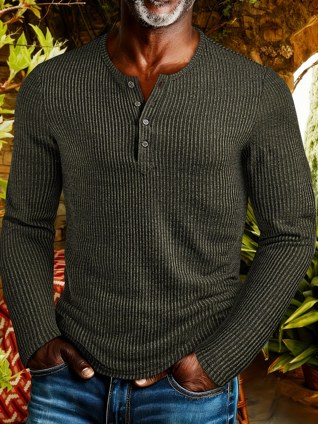 Malcolm | Ribbed Long-Sleeve Henley Shirt