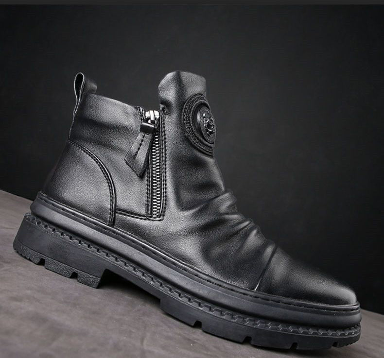 Men's Casual Zipper Martin Boots with Korean Streetwear Styling