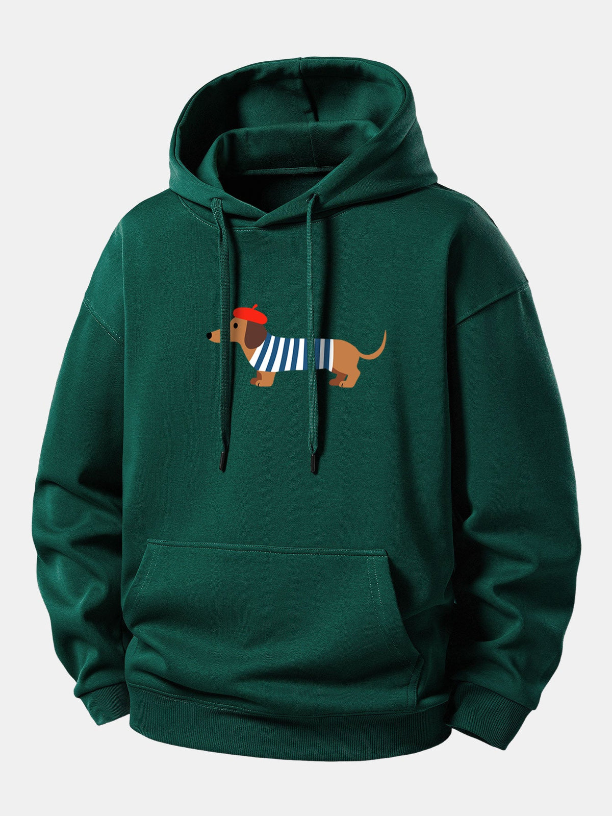 Sudadera con capucha de corte holgado con estampado de perro salchicha francés