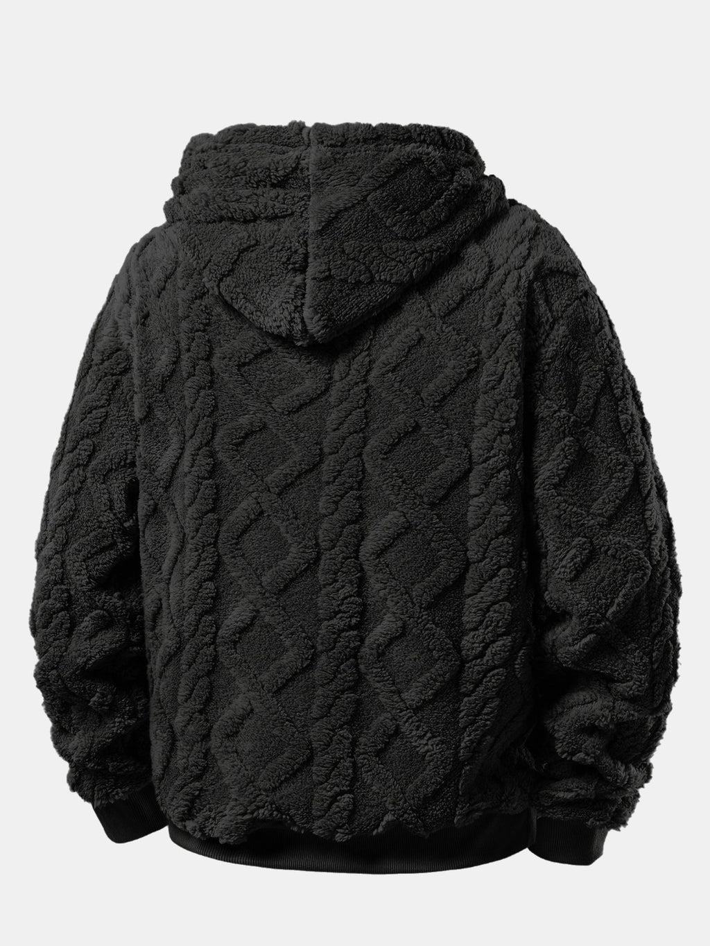 Relax Fit Geometric Jacquard Teddy Fleece Hoodie